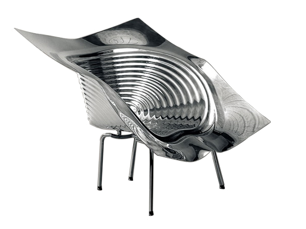 "Uncut", a anodized aluminum and stainless steel modern chair by Israeli furniture designer Ron Arad.