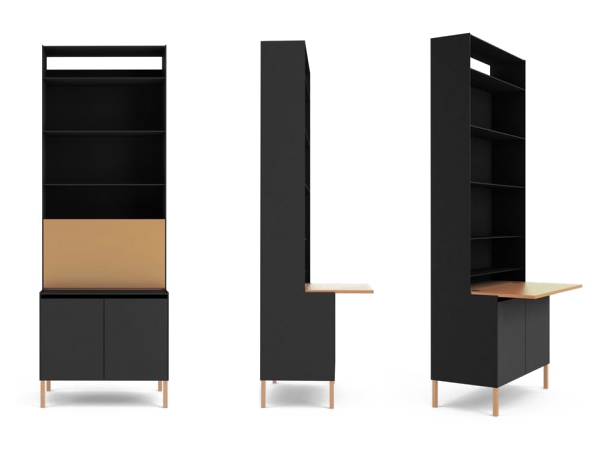 The Secretary, a minimal modern steel, aluminum and leather bookcase by Chicago based American furniture designer Jonathan Nesci. 