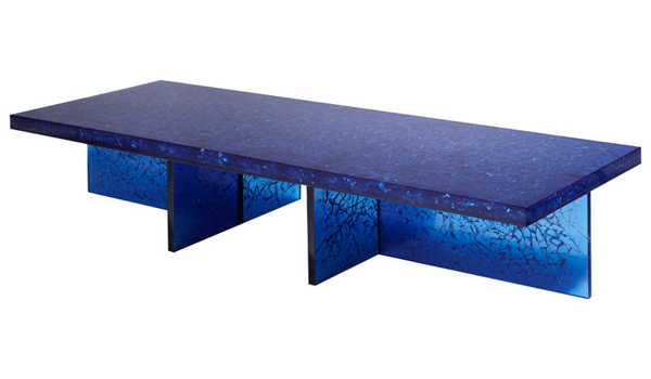 A 1980 Italian blue- ractal resin coffee table from Franco Gavagni.