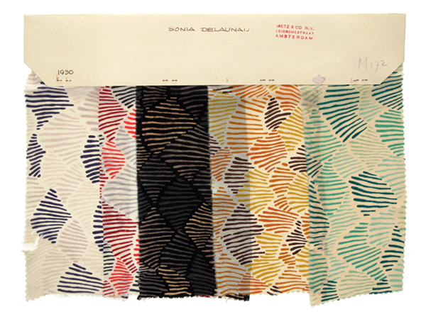 Design 945, a set of five fabric designed by Ukranian born, French textile and fashion designer Sonia Delaunay.