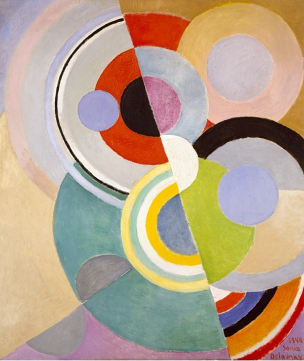 Rythme Coloré (Colored Rhythm), 1946 : By French abstract artist Sonia Delaunay Rythme Coloré a abstract oil on Canvas by Ukranian born, French Orphic-Cubism artist Sonia Delaunay.