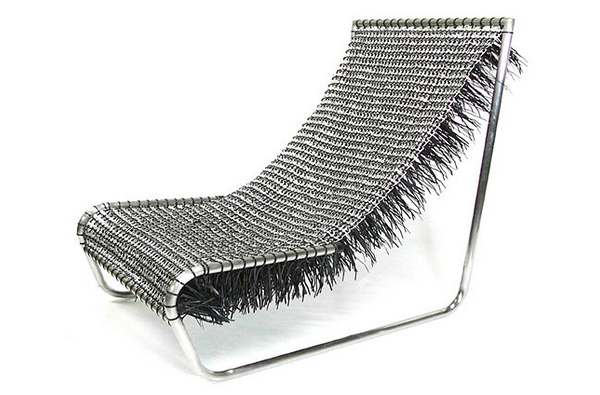 A lounge chair made of recycled aluminum can tabs, and designed by South American industrial designer Carlos Alberto Montana Hoyos.