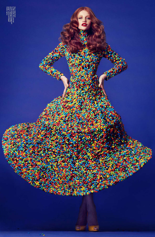 A model covered in candy, photographed by Ryan Yoon and styled by Hissa Igarashi.