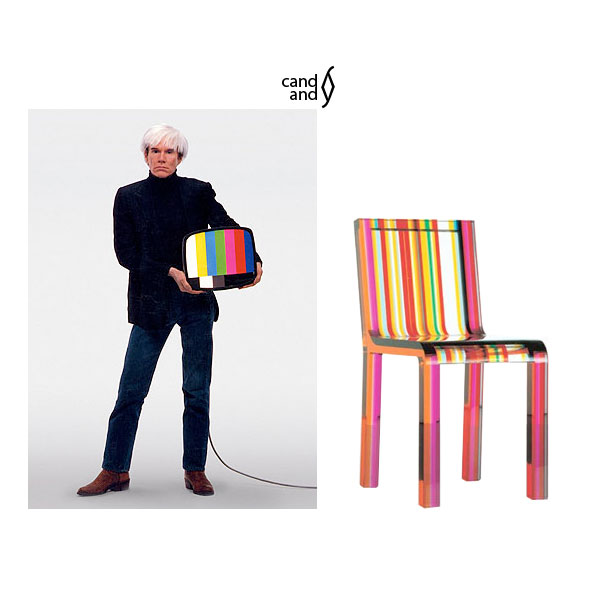 Andy Warhol with the Italian produced Cappellini Rainbow chair.