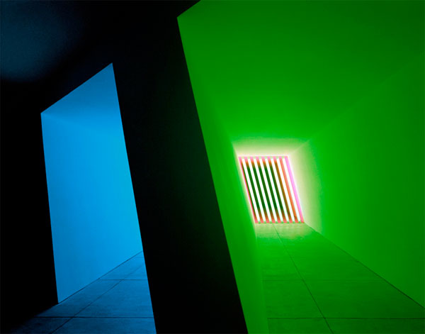 A art installation by Dan Flavin in Marfa Texas.