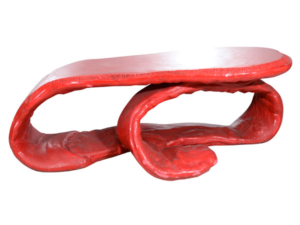 A red lacquered polyurethane coffe table by french designer Louis Durot.
