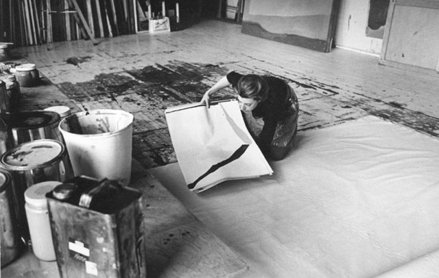 American abstract expressionist Helen Frankenthaler painting in her New York Studio