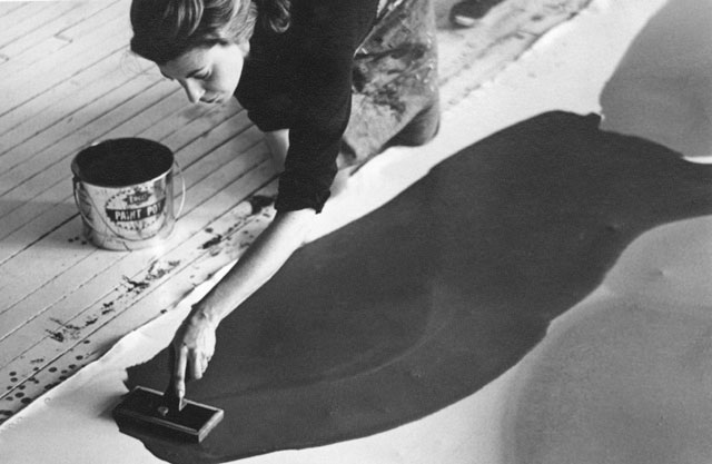 American abstract expressionist Helen Frankenthaler painting in her New York Studio