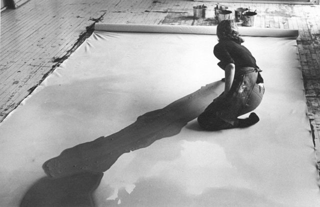 American abstract expressionist Helen Frankenthaler painting in her New York Studio