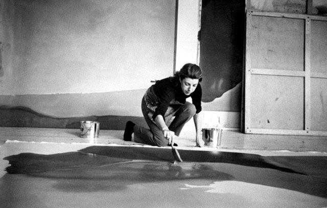 American abstract expressionist Helen Frankenthaler painting in her New York Studio