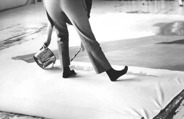 American abstract expressionist Helen Frankenthaler painting in her New York Studio