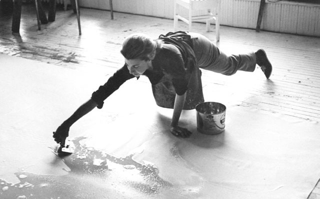 American abstract expressionist Helen Frankenthaler painting in her New York Studio