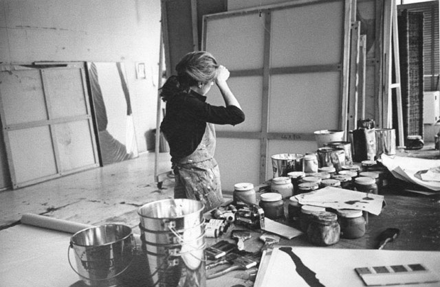 American abstract expressionist Helen Frankenthaler painting in her New York Studio