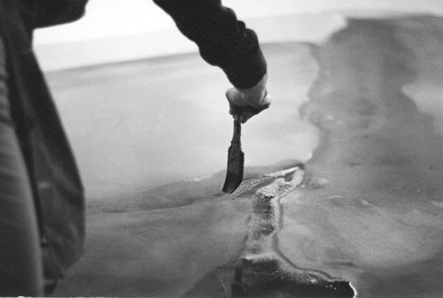 American abstract expressionist Helen Frankenthaler painting in her New York Studio