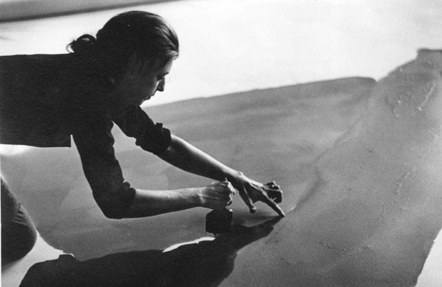American abstract expressionist Helen Frankenthaler painting in her New York Studio