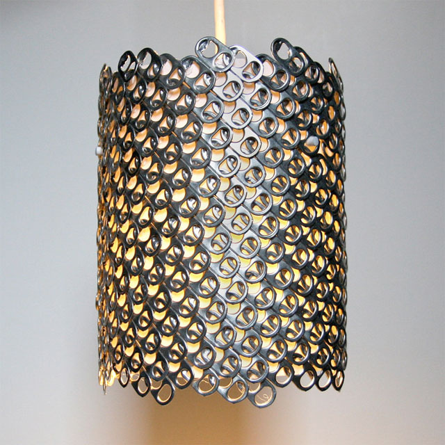 Modern lighting made of recycled soda can tabs.