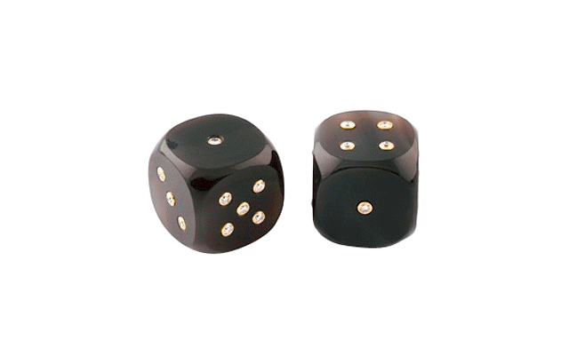 Semi precious stone casino dice designed by Julia Muggenburg.