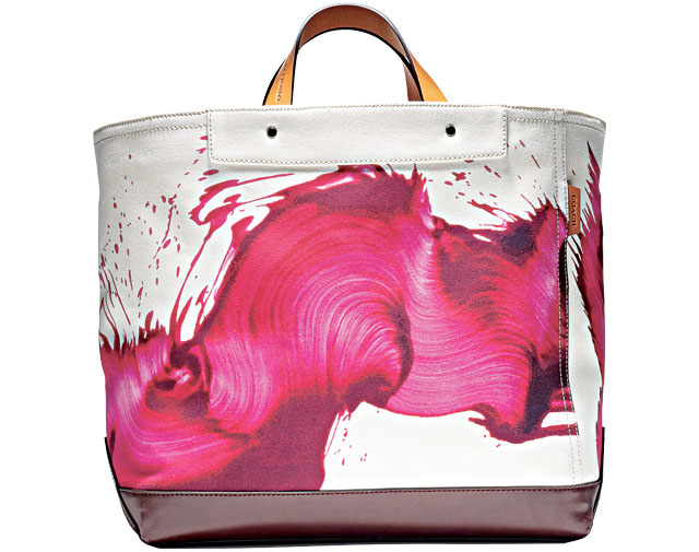 Brush storke art tote bags designed by American artist James Nares for Coach Leather