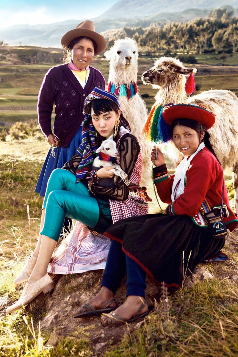 "Colors of Peru" fashion photography featuring Han Hye Jin in the July 2012 summer issue of Vogue Korea