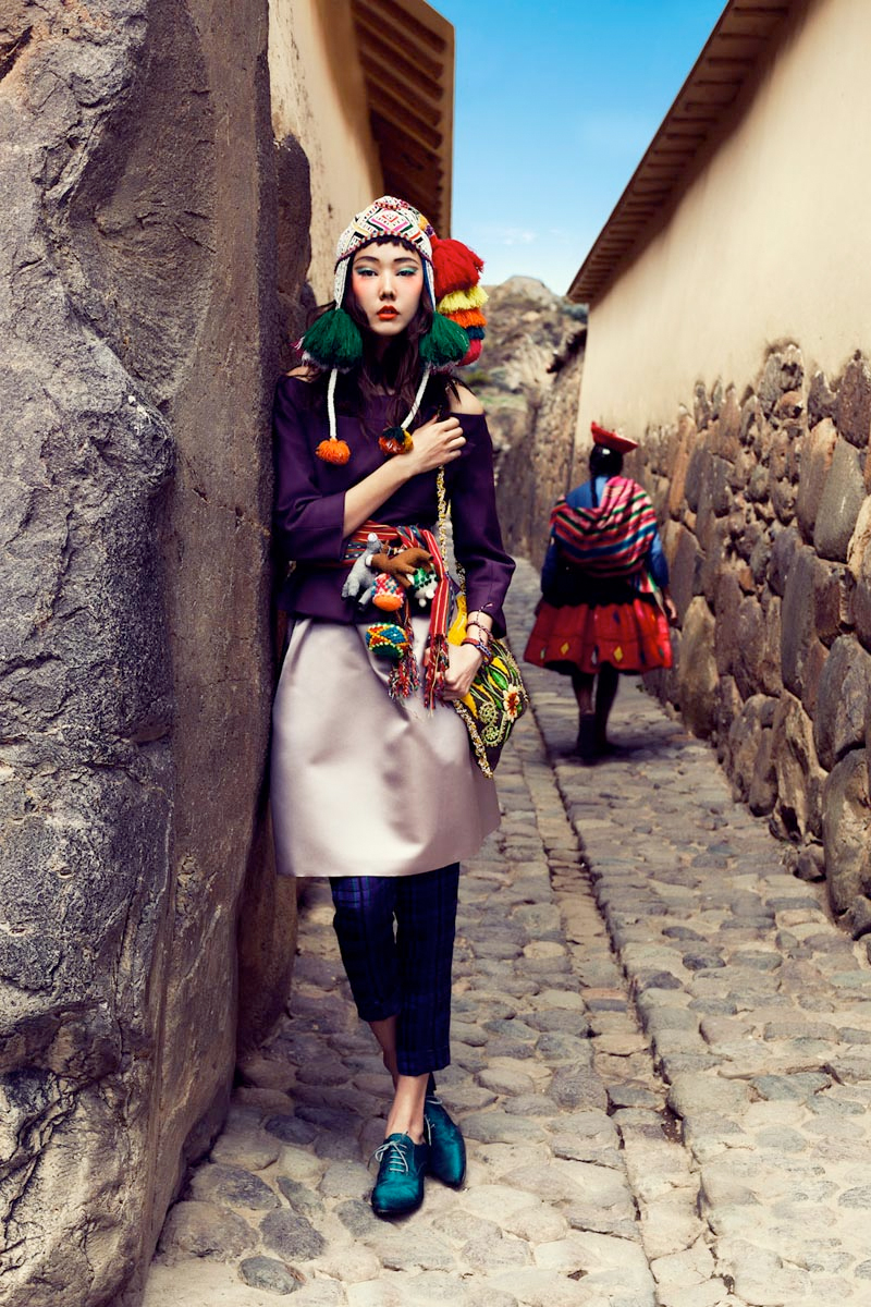 "Colors of Peru" fashion photography featuring Han Hye Jin in the July 2012 summer issue of Vogue Korea