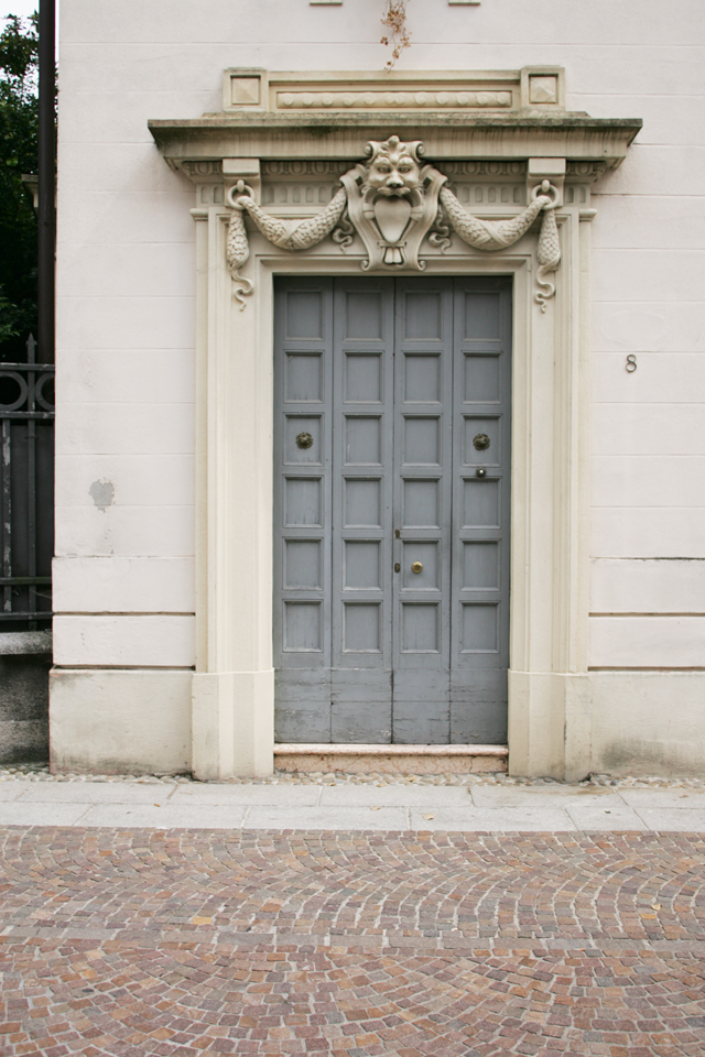 Italian, painted grey contemporary wood door.