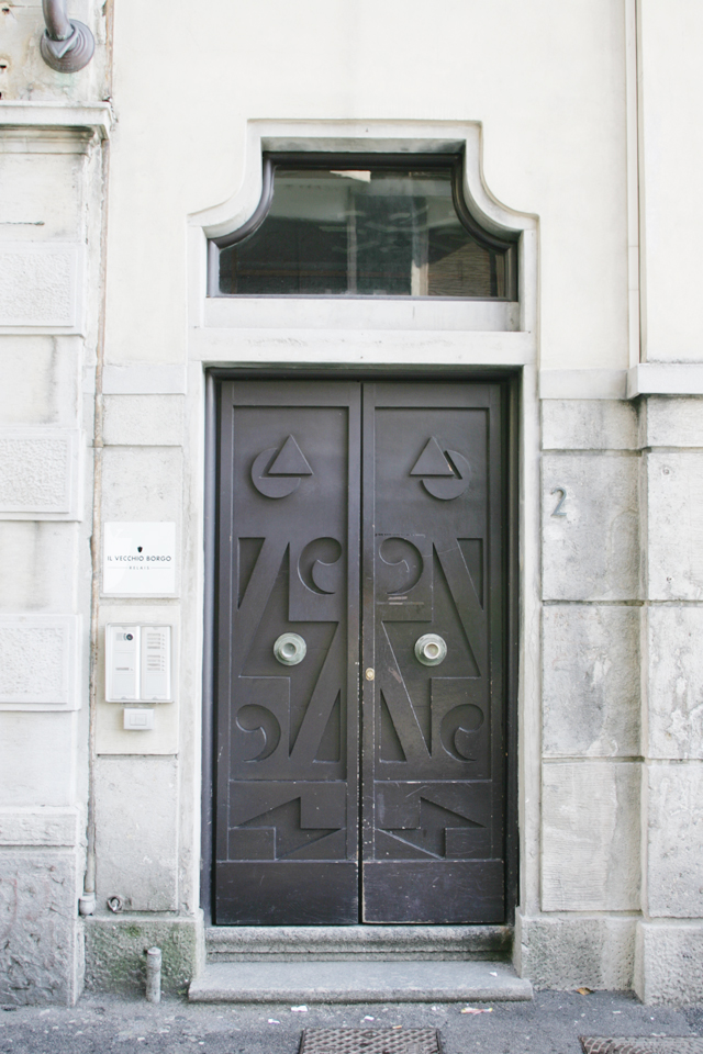 Italian painted black wood door.