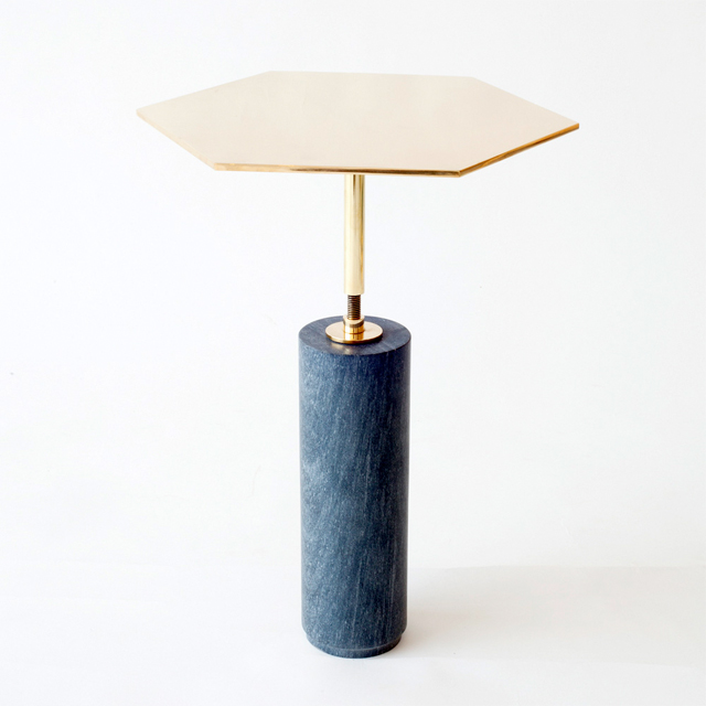 Marble and brass hawley side table designed by Brooklyn New York based furniture designers Egg Collective.