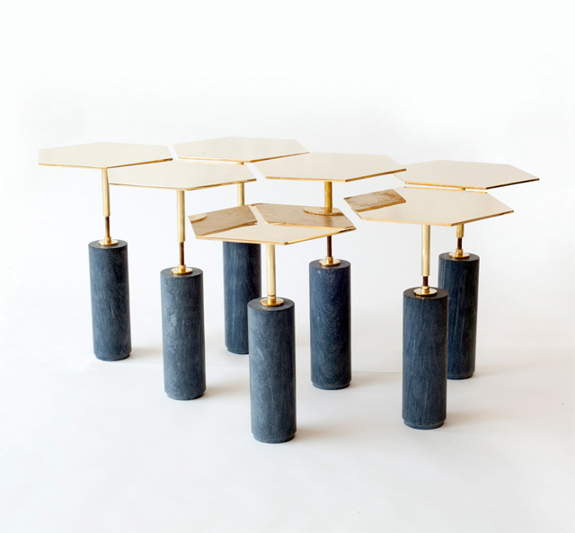 Marble and brass hawley side table designed by Brooklyn New York based furniture designers Egg Collective.