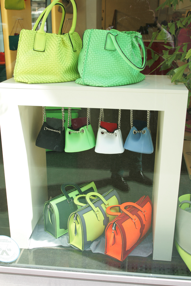 Italin women's leather bags in neon colors.